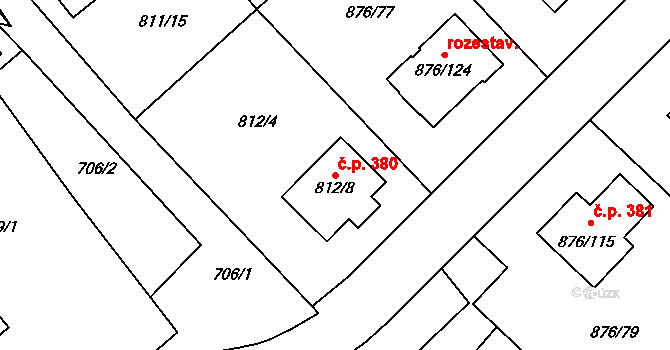 Stonařov 380 na parcele st. 812/8 v KÚ Stonařov, Katastrální mapa