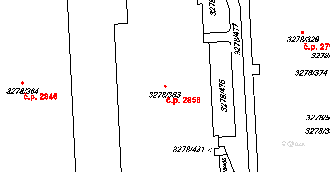 Líšeň 2856, Brno na parcele st. 3278/363 v KÚ Líšeň, Katastrální mapa