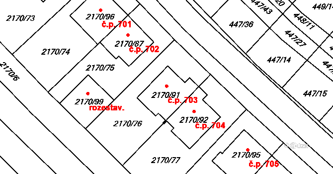 Mikulčice 703 na parcele st. 2170/91 v KÚ Mikulčice, Katastrální mapa