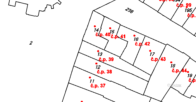 Jemnice 39 na parcele st. 13 v KÚ Jemnice, Katastrální mapa