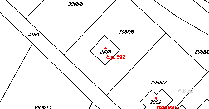 Morávka 592 na parcele st. 2336 v KÚ Morávka, Katastrální mapa