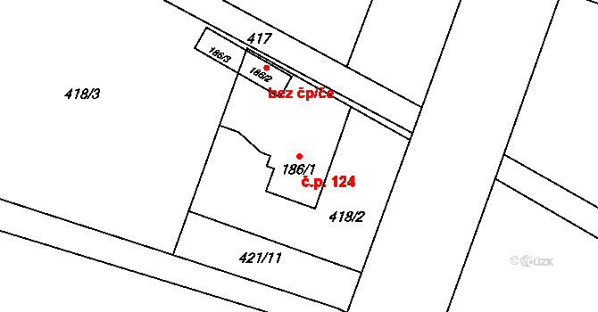 Dětřichov nad Bystřicí 124 na parcele st. 186/1 v KÚ Dětřichov nad Bystřicí, Katastrální mapa