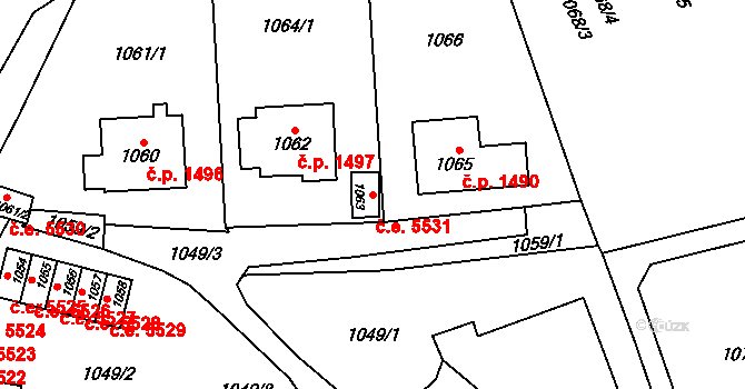 Kadaň 5531 na parcele st. 1063 v KÚ Kadaň, Katastrální mapa