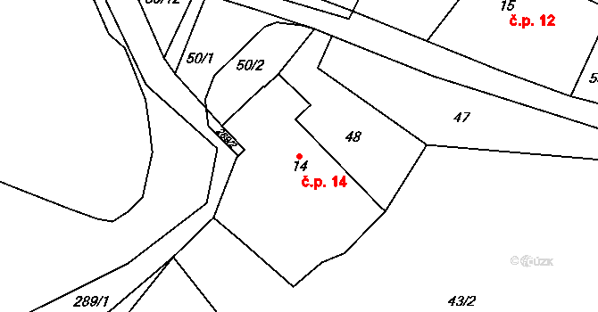 Tržek 14, Kolinec na parcele st. 14 v KÚ Tržek, Katastrální mapa