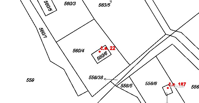 Jaroslavice 22, Zlín na parcele st. 560/6 v KÚ Jaroslavice u Zlína, Katastrální mapa