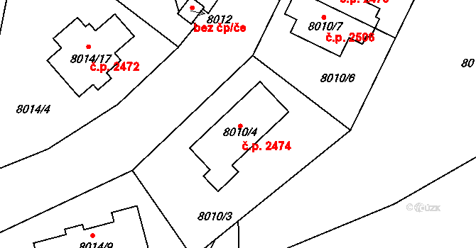 Žďár nad Sázavou 3 2474, Žďár nad Sázavou na parcele st. 8010/4 v KÚ Město Žďár, Katastrální mapa