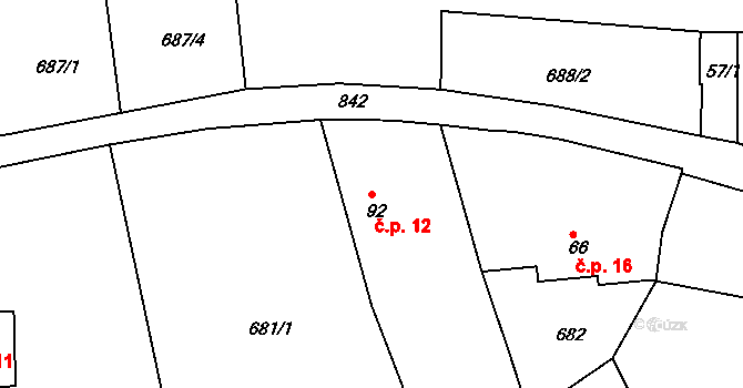 Obora u Cerhonic 12, Cerhonice na parcele st. 92 v KÚ Cerhonice, Katastrální mapa