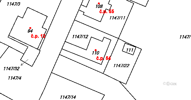 Ratiboř 54, Chyšky na parcele st. 110 v KÚ Ratiboř, Katastrální mapa