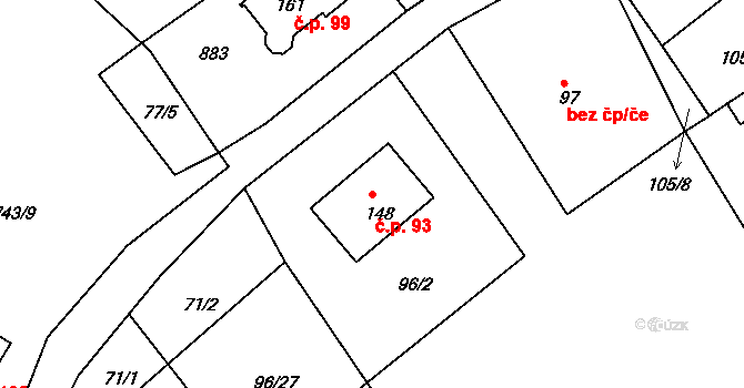 Milíkov 93 na parcele st. 148 v KÚ Milíkov u Mariánských Lázní, Katastrální mapa