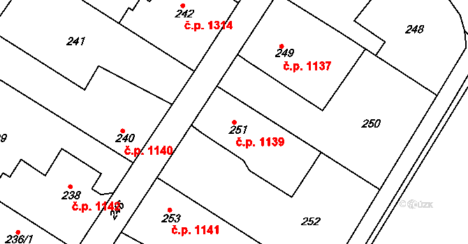 Brumov 1139, Brumov-Bylnice na parcele st. 251 v KÚ Brumov, Katastrální mapa