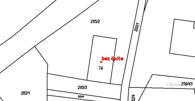 Žižice 39323056 na parcele st. 74 v KÚ Drnov, Katastrální mapa