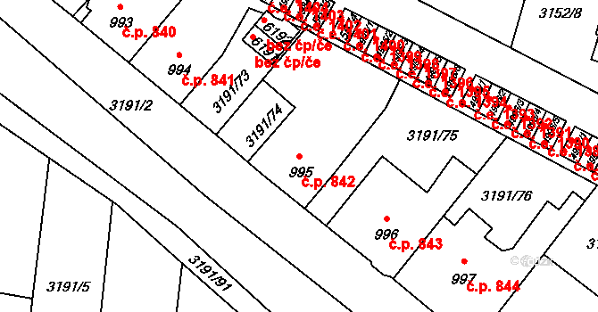 Zlín 842 na parcele st. 995 v KÚ Zlín, Katastrální mapa