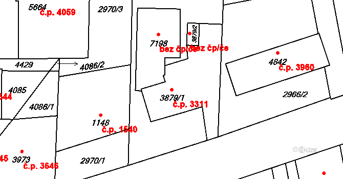 Zlín 3311 na parcele st. 3879/1 v KÚ Zlín, Katastrální mapa