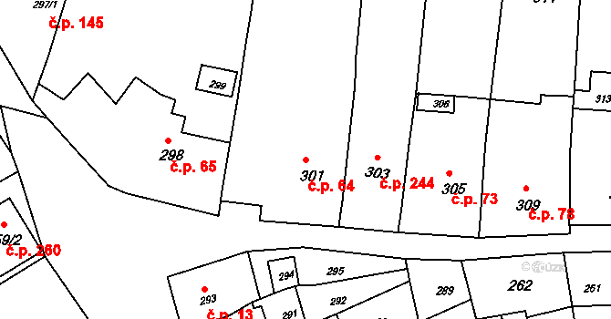 Heršpice 64 na parcele st. 301 v KÚ Heršpice, Katastrální mapa