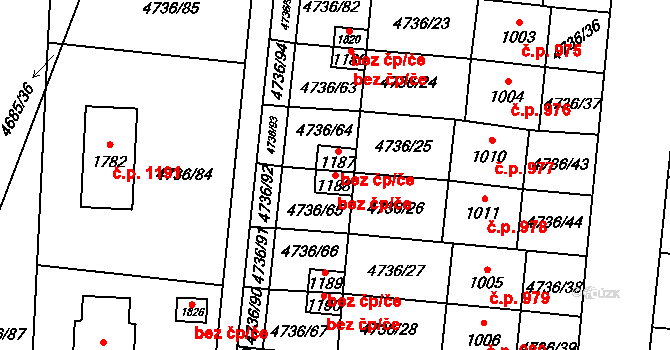Hrušovany nad Jevišovkou 42603056 na parcele st. 1188 v KÚ Hrušovany nad Jevišovkou, Katastrální mapa