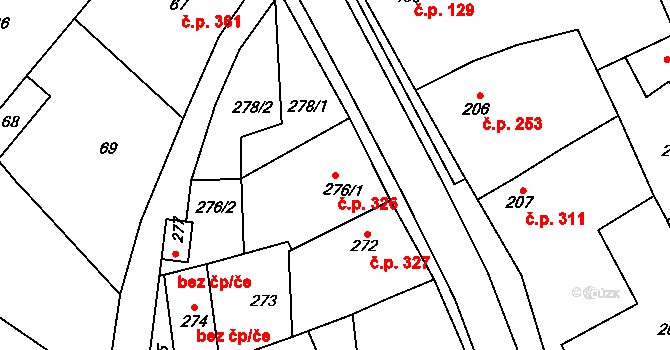 Tupesy 326 na parcele st. 276/1 v KÚ Tupesy na Moravě, Katastrální mapa