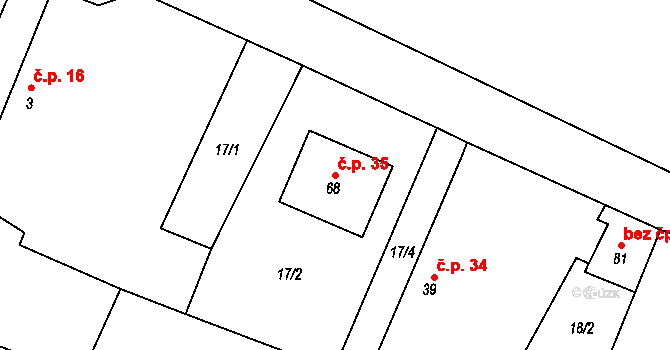 Vilémovice 35, Červené Janovice na parcele st. 68 v KÚ Vilémovice u Červených Janovic, Katastrální mapa
