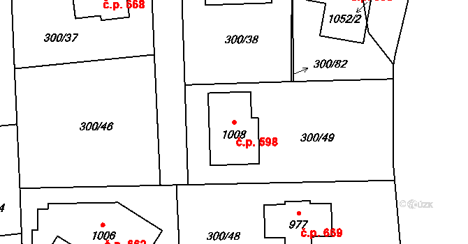 Kudlov 598, Zlín na parcele st. 1008 v KÚ Kudlov, Katastrální mapa