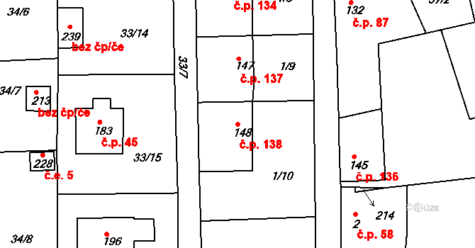 Hroubovice 138 na parcele st. 148 v KÚ Hroubovice, Katastrální mapa