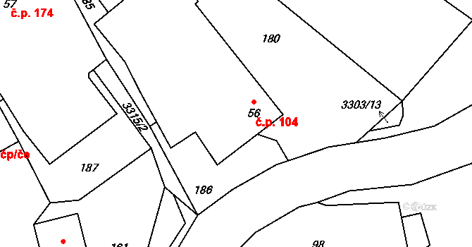Krouna 104 na parcele st. 56 v KÚ Krouna, Katastrální mapa