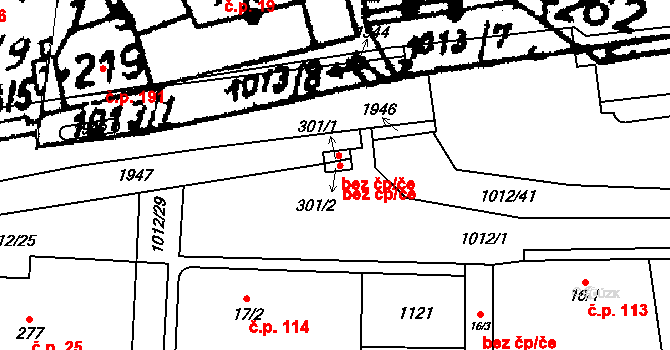 Hrochův Týnec 76 na parcele st. 301/1 v KÚ Hrochův Týnec, Katastrální mapa
