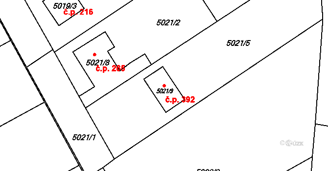 Lískovec 392, Frýdek-Místek na parcele st. 5021/9 v KÚ Lískovec u Frýdku-Místku, Katastrální mapa