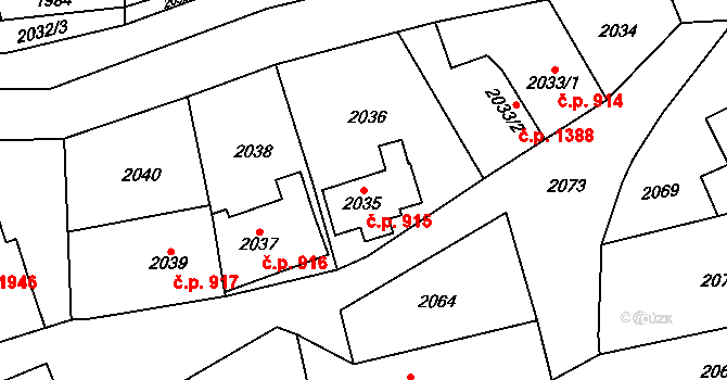 Český Těšín 915 na parcele st. 2035 v KÚ Český Těšín, Katastrální mapa