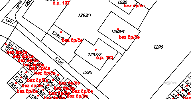 Česká Ves 123 na parcele st. 1293/2 v KÚ Česká Ves, Katastrální mapa