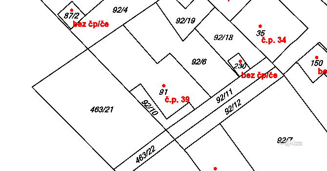Březová 39 na parcele st. 91 v KÚ Březová u Hořovic, Katastrální mapa