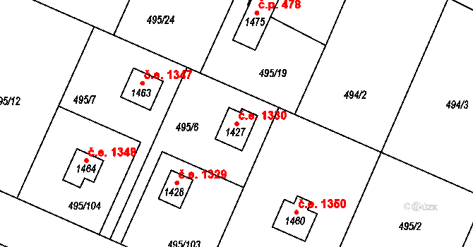 Hradištko 1330 na parcele st. 1427 v KÚ Hradištko pod Medníkem, Katastrální mapa