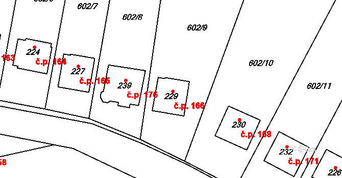 Kala 166, Třebotov na parcele st. 229 v KÚ Třebotov, Katastrální mapa