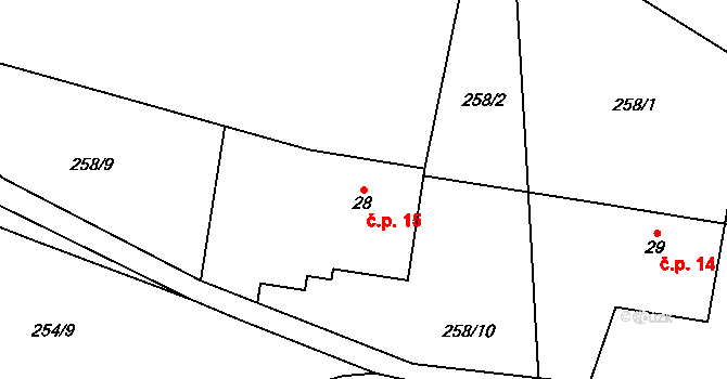 Záluží 15, Sušice na parcele st. 28 v KÚ Vrabcov, Katastrální mapa