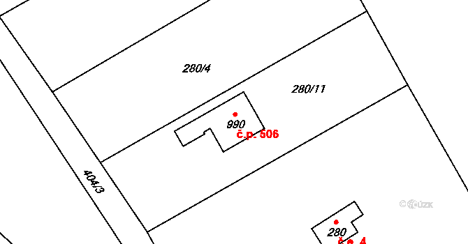 Třemošnice 506 na parcele st. 990 v KÚ Třemošnice nad Doubravou, Katastrální mapa