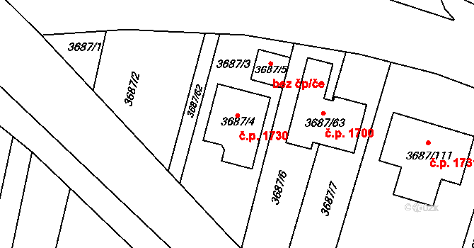 Kunovice 1730 na parcele st. 3687/4 v KÚ Kunovice u Uherského Hradiště, Katastrální mapa