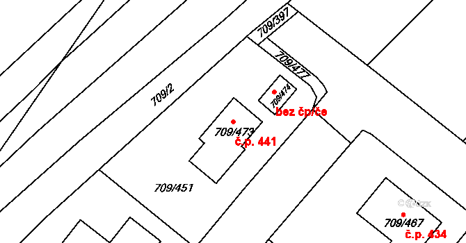 Popůvky 441 na parcele st. 709/473 v KÚ Popůvky u Brna, Katastrální mapa