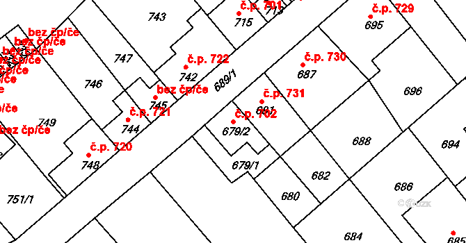 Odry 702 na parcele st. 679/2 v KÚ Odry, Katastrální mapa