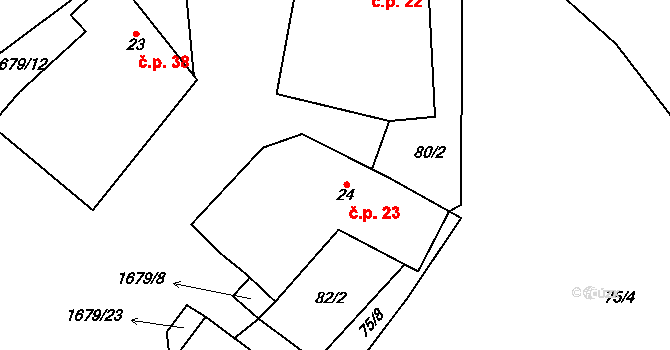 Stranná 23, Žirovnice na parcele st. 24 v KÚ Stranná u Žirovnice, Katastrální mapa
