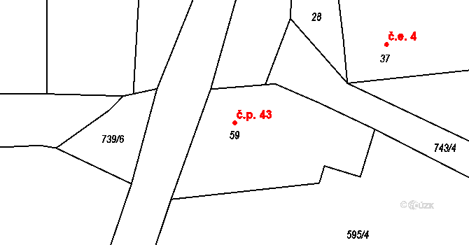 Malměřice 43, Blatno na parcele st. 59 v KÚ Malměřice, Katastrální mapa