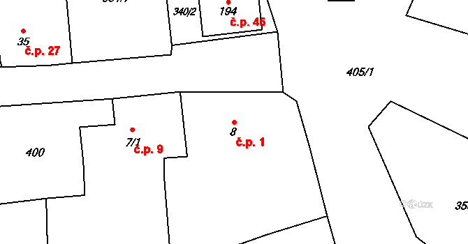 Velichov 1, Žatec na parcele st. 8 v KÚ Velichov u Žatce, Katastrální mapa
