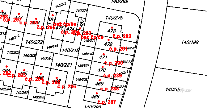 Trnová 290 na parcele st. 471 v KÚ Trnová u Jíloviště, Katastrální mapa