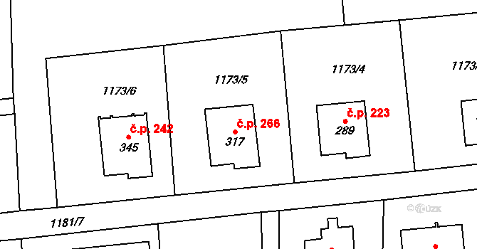 Prostřední Lánov 266, Lánov na parcele st. 317 v KÚ Prostřední Lánov, Katastrální mapa