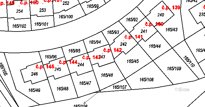 Býkev 142 na parcele st. 243 v KÚ Býkev, Katastrální mapa
