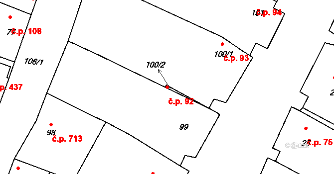 Drnholec 92 na parcele st. 100/2 v KÚ Drnholec, Katastrální mapa