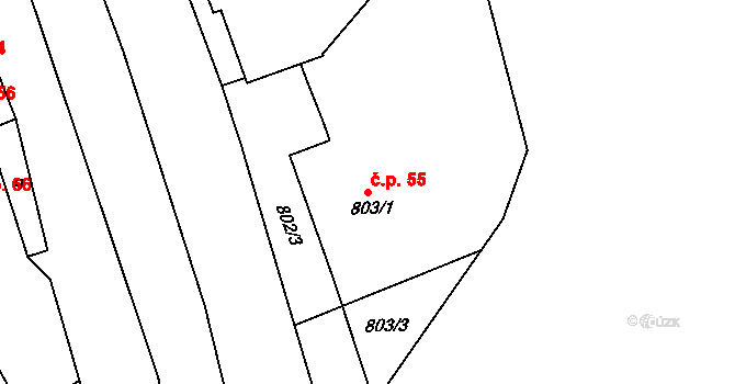 Bedihošť 55 na parcele st. 803/1 v KÚ Bedihošť, Katastrální mapa