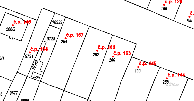 Oleksovice 166 na parcele st. 262 v KÚ Oleksovice, Katastrální mapa
