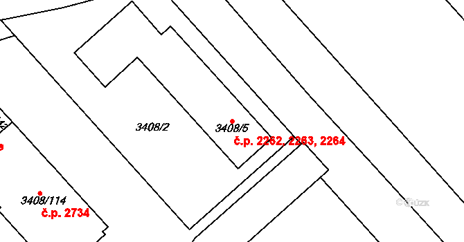 Znojmo 2262,2263,2264 na parcele st. 3408/5 v KÚ Znojmo-město, Katastrální mapa