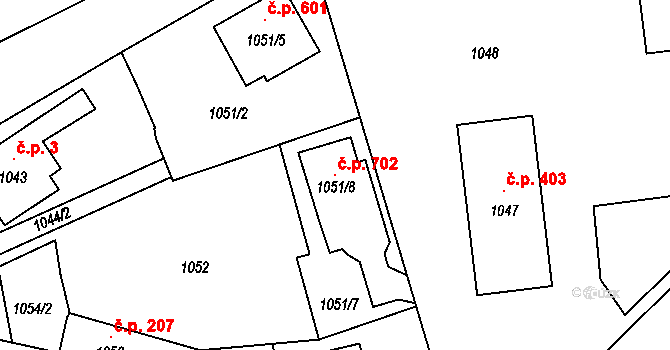 Postřelmov 702 na parcele st. 1051/8 v KÚ Postřelmov, Katastrální mapa