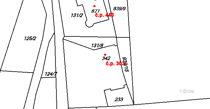 Pernink 303 na parcele st. 342 v KÚ Pernink, Katastrální mapa