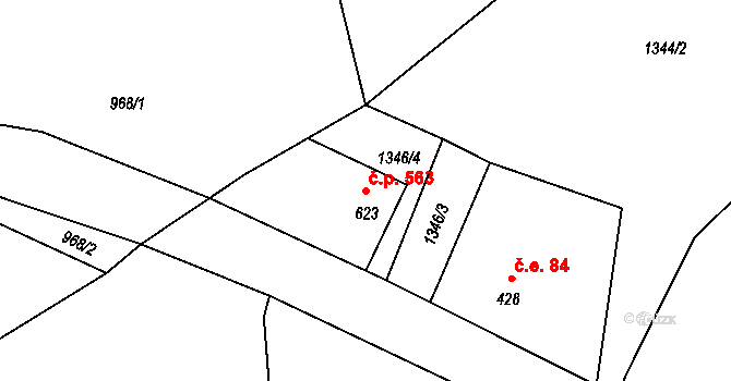 Lučany nad Nisou 563 na parcele st. 623 v KÚ Lučany nad Nisou, Katastrální mapa