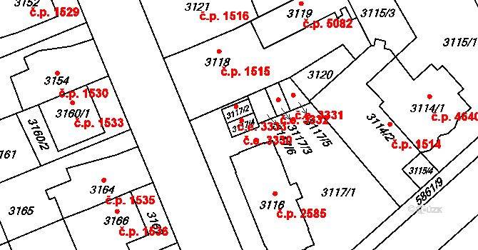 Jihlava 3330 na parcele st. 3117/4 v KÚ Jihlava, Katastrální mapa